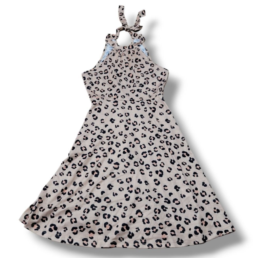 New GORLYA Dress Size 13-14Y Girls High Neck Halter Dress Sleeveless Leopard NWT